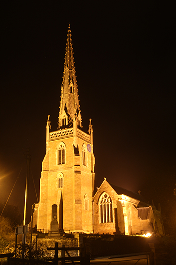Braunston Parish Church at night.