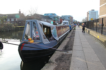 The Good Ship Sola Gratia moored up near Hackney